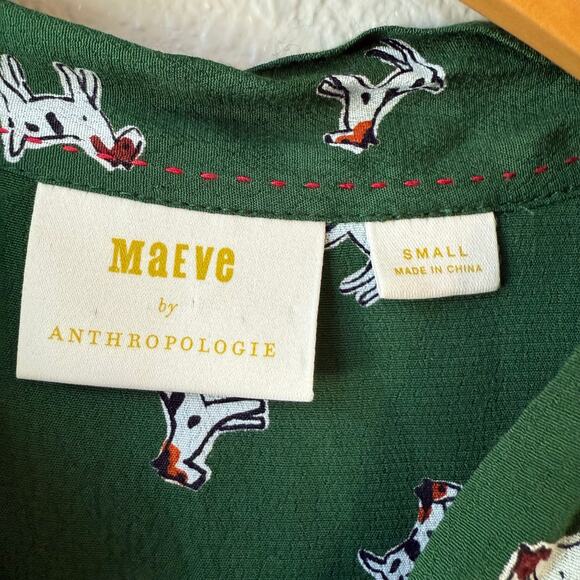 Maeve by Anthropologie Adagio Green Ruffled Dog Shirt Short Sleeves Size Small - Picture 5 of 9